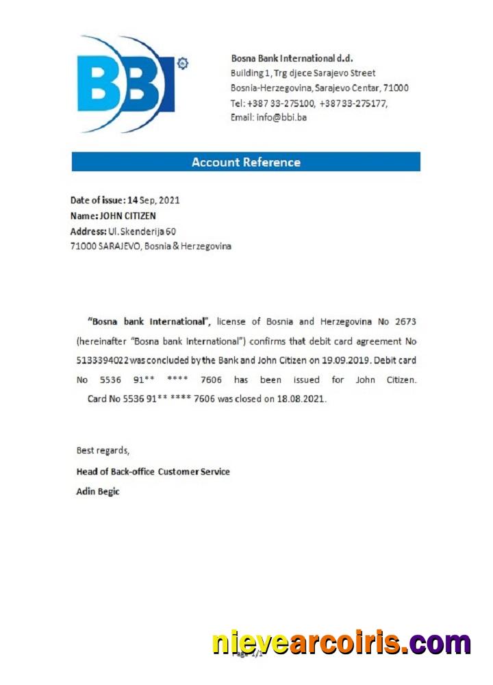 Bosnia and Herzegovina Bosna Bank Internat closure reference
